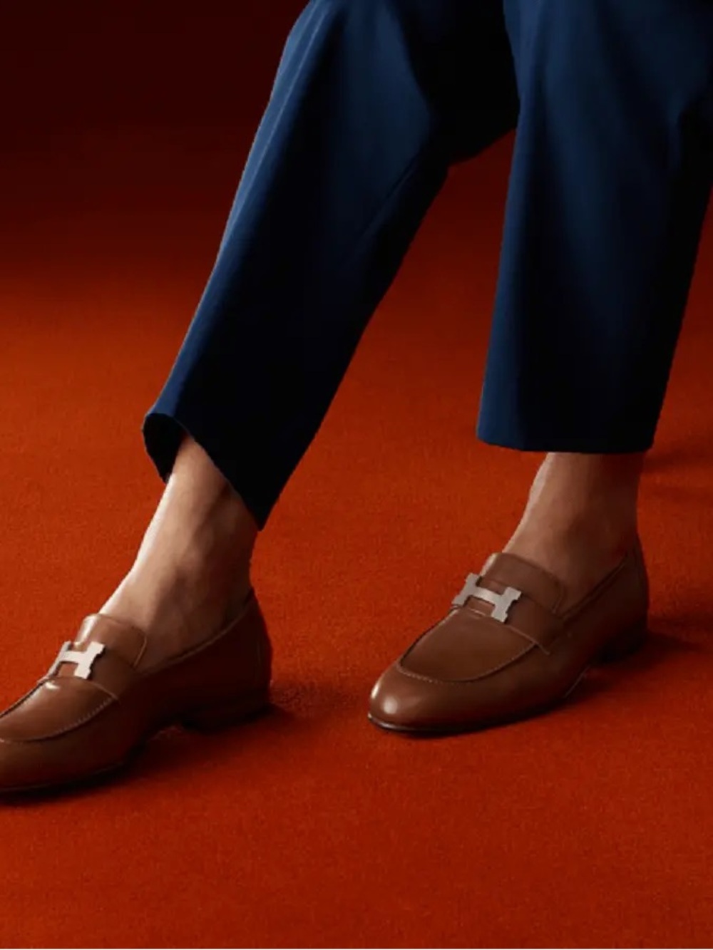 Hermes Brown Leather H-Plate Men’s Loafers